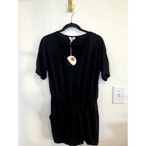 Umgee Black Romper Women Medium V Neck Cinched Waist Casual Lounge Minimalist